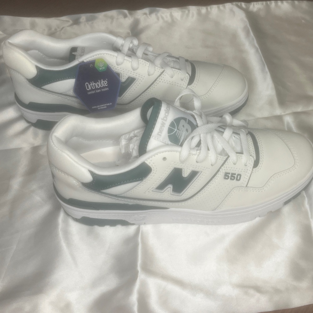 New Balance 550 White and Dark Green Shoes